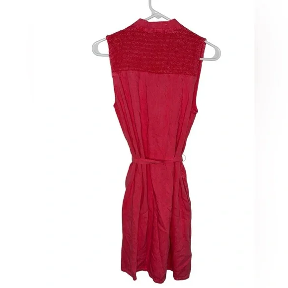 Bella Dahl Anthropologie Belted Mini Smock Dress Havana Pink Size XS Preppy Boho - Picture 4 of 11